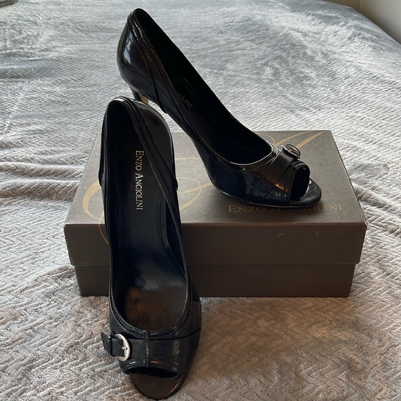 Enzo Angliolini Peep Toe Black Heels - Size 9 - Picture 1 of 10